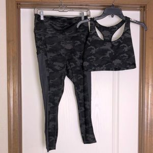 Fabletics Leggings and Sports Bra Set, Camo, Size M